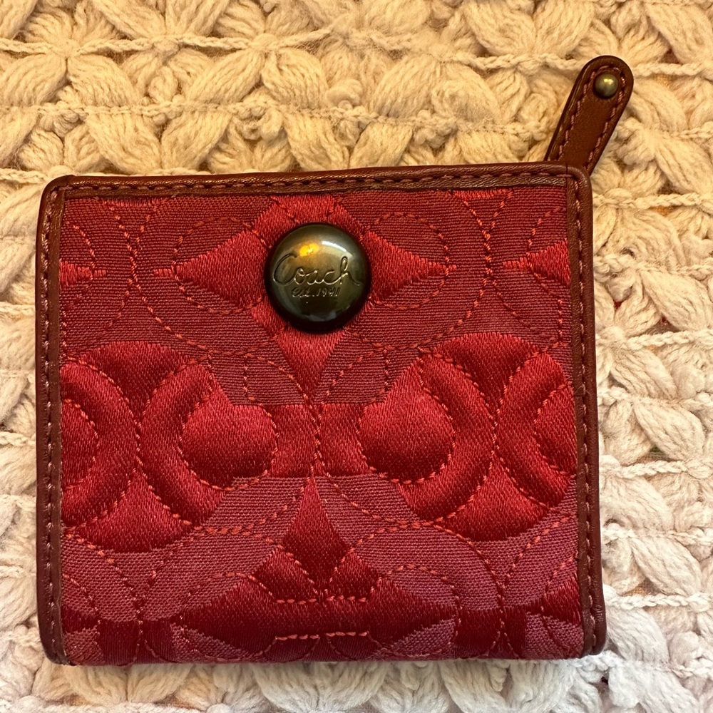 Authentic Coach Signature Satin & Leather Wallet in Beautiful Burgundy & Pink!